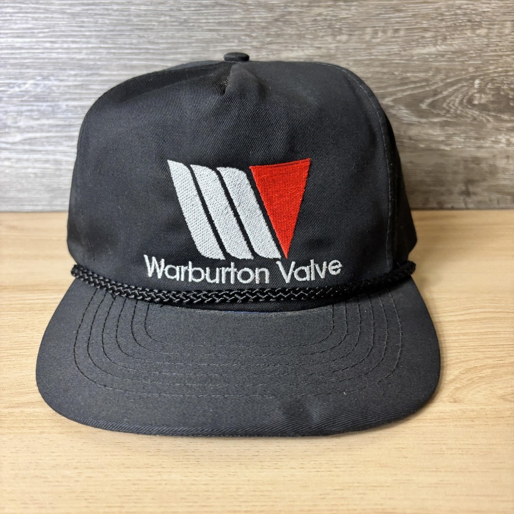 Vintage Warburton Valve Hat Cap Strap Back Black Embroidered Logo Mens Otto